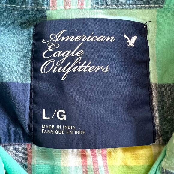 American Eagle Womens Plaid Button Down Shirt Long Sleeves Collared Large - Picture 6 of 7